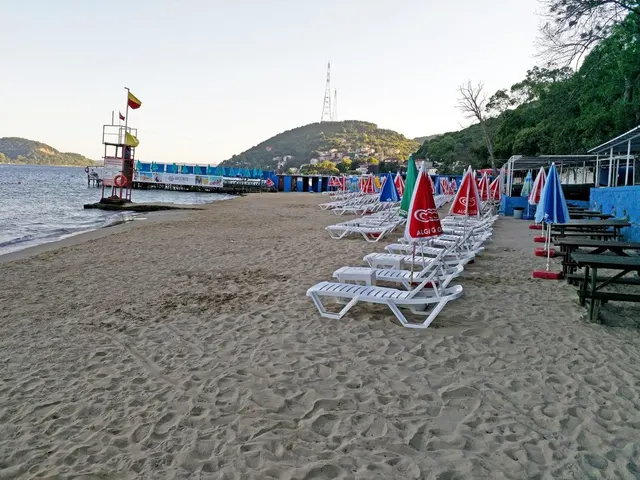 Altınkum Kadınlar Plajı şezlong ve şemsiyelerle düzenlenmiş dinlenme alanı